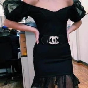 Pretty little thing black bandage  ruffle dress Xs